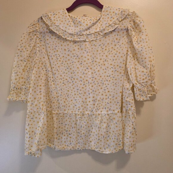 Ana A New Approach Yellow Floral Button Down Blouse L - Picture 4 of 4